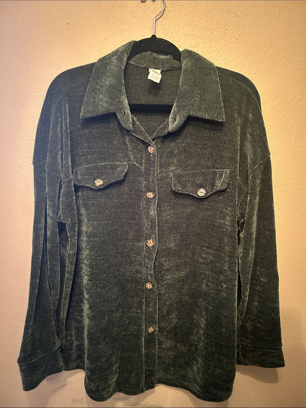 Women's Forest Green Velvet Button-Down Shirt